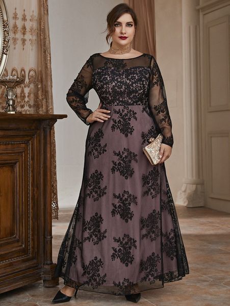 

plus floral pattern lace prom dress t8hd#, Black