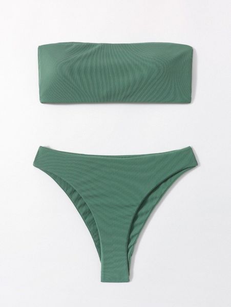 

plain rib bandeau bikini swimsuit y2vb#, White;black