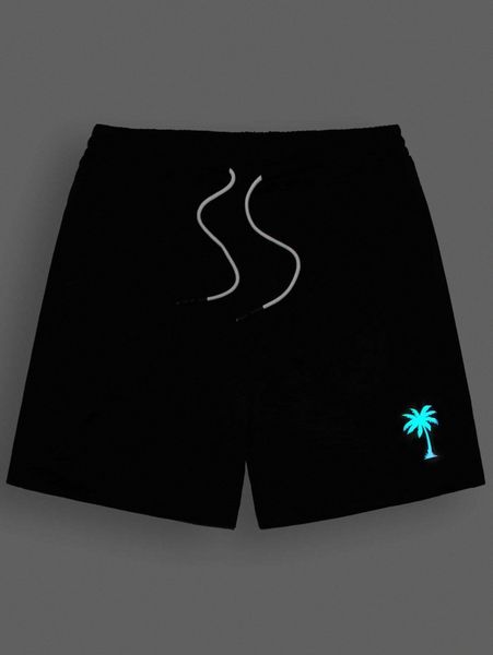

men reflective palm tree print drawstring waist shorts f0zr#, White;black