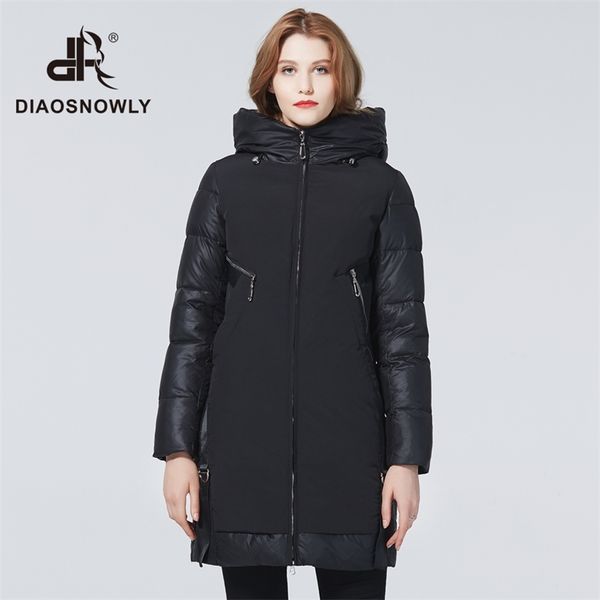 

diaosnowly winter thick jacket for women fashion thick coats for women hooded long jackets woman parka long warm winter clothes 201125, Black