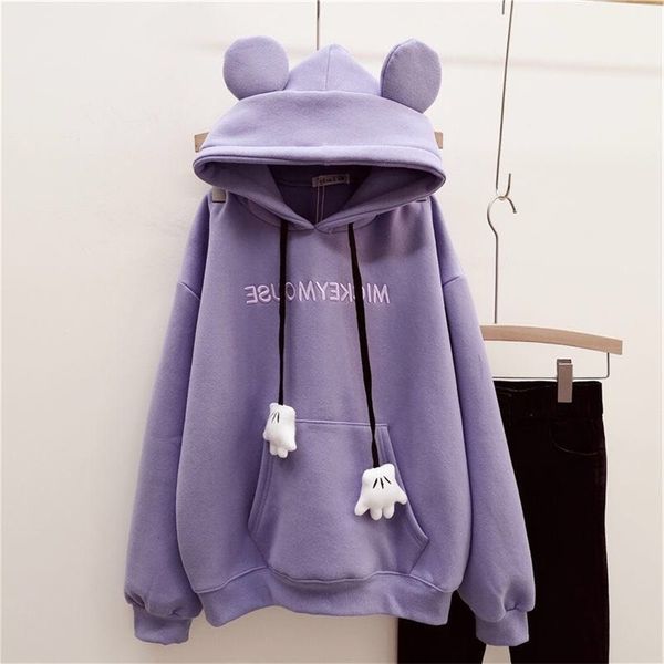 

casual loose female hoodie cartoon clothes bear ear hoodie winter 220721, Black