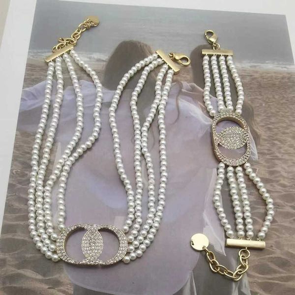 

designer fashion pearl necklace bracelet net red brass ladies birthday wedding couple gift chokers jewelry, Golden;silver