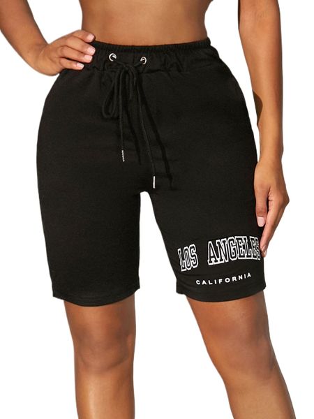 

letter graphic grommet drawstring shorts c3z4#, White;black