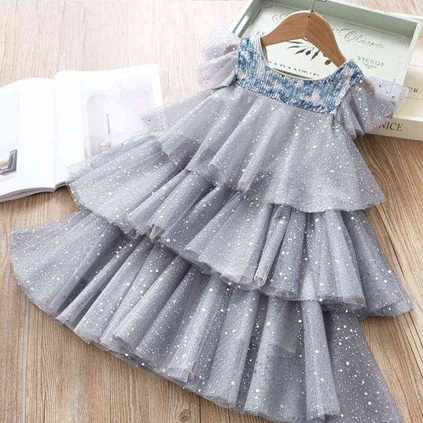 Mädchen Kleider Spitze Mesh Kuchen Schicht Pailletten Prinzessin Kleid Für Kinder Hochzeit Geburtstag Party Tutu Vestidos Kinder Sommer Kleidung G220428