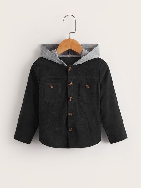 

toddler boys pocket patched hooded corduroy coat she, Blue;gray