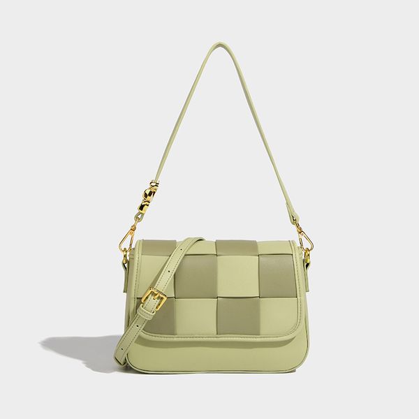 

avocado green knitting patchwork crossbody bag flap small square bag casual travel plaid japan and korean style