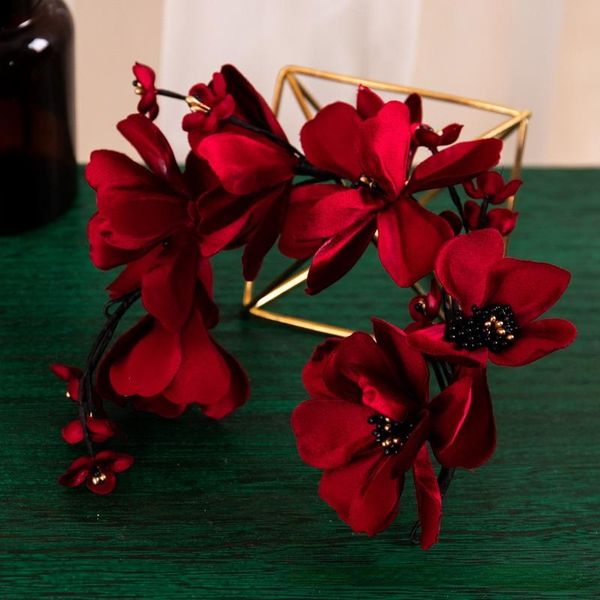 Copricapo Petali rosso vino Fascia per capelli Lato Sposa Cena di matrimonio Anno di Natale Accessori per capelli da donna Copricapo da sposa