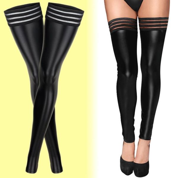 Çoraplar Çorap Metelam Seksi Pu Deri Stripe Rib üst uyluk Kadınlar İçin Yüksek Çoraplar Gece Kulübü Kıyafet Diz Ayakkar Artı Boyeslocks