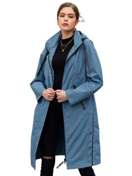 

hailuozi solid zip up hooded coat d58n#, Black
