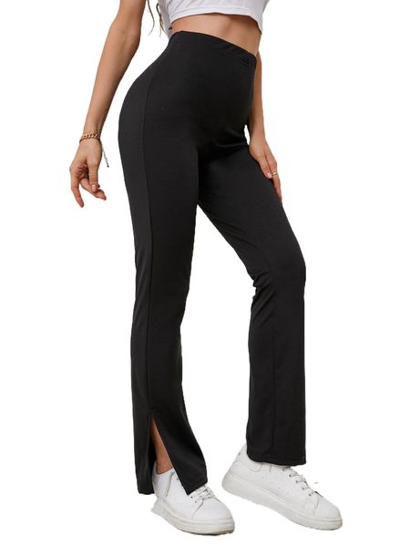 

high waist slit hem flare leg pants b6ob#, Black;white