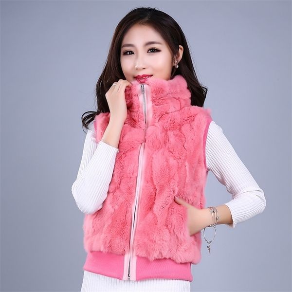 

korean natural short female rabbit vest women fur coat real 201112, Black