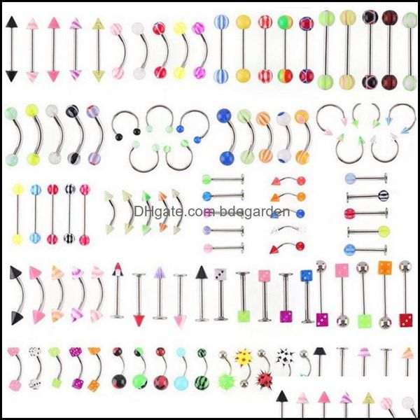 

navel bell button rings body jewelry wholesale promotion 110pcs mixed models/colors set resin eyebrow bel dh9mn, Silver