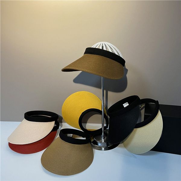 

new spring and summer wide brim visors hats casual women's sun empty female beach straw caps, Blue;gray