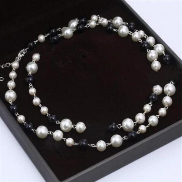 

luxury lady jewelry necklace elegant black white pearl sweater chain paris designer jewelry fashion women pendant necklaces345i, Silver