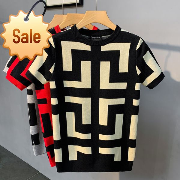 

2022c factory direct sale trendy brand men's t-shirts women's spring autumn slim fit fashion round neck knitted short sleeve t-shi, White;black