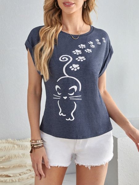 

emery rose cartoon graphic batwing sleeve tee 47ag#, White