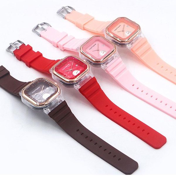 Orologi da polso Fashion Color Square Rubber Quartz Ladies Watch Strap Quadrante in silicone Bambini Student Women WatchesWristwatches