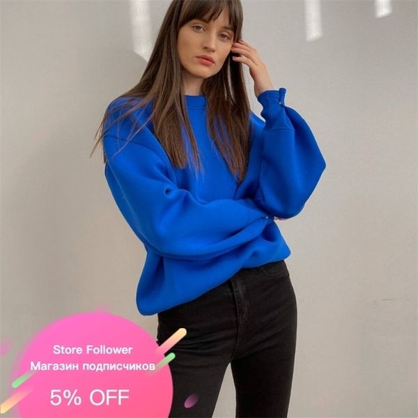 

luxury quality space cotton pullovers sweatshirt women oversized solid color electric blue spring fall korean 220809, Black