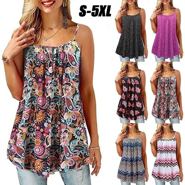 Женские майки топ 2022 Новый летний печать Cami Tee Vest Bohemian Style o Neck Roomeveles