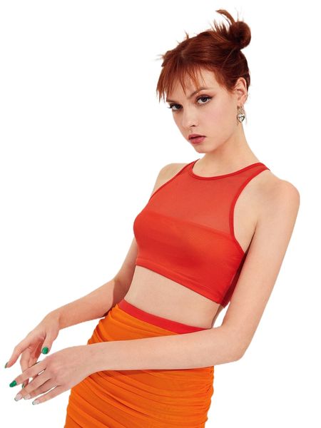 

solid crop mesh tank 19oh#, White