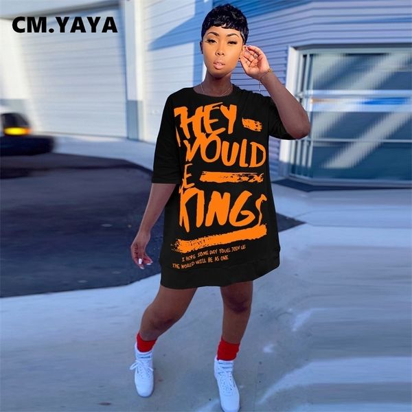 

cm.yaya women they would be kings letter short sleeve o-neck tee style dress summer basic fashion slim dresses 220516, Black;gray