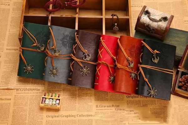 

18.5*13cm new vintage pu leather travel journal notebook anchor rudder decoration notebook retro diary book notepad