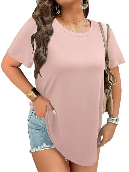 

plus solid curved hem tee g4n8#, Black