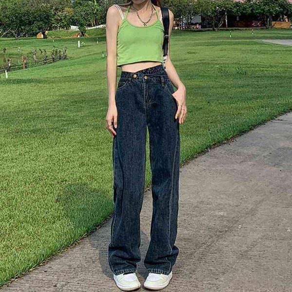

pantalones vaqueros de cintura alta para mujer pantaln pierna ancha diseo elegante primavera y otoo sueltos rectos 221225, Blue