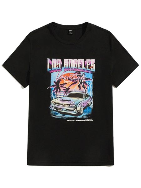 

men letter & tropical print tee t4z1#, White;black