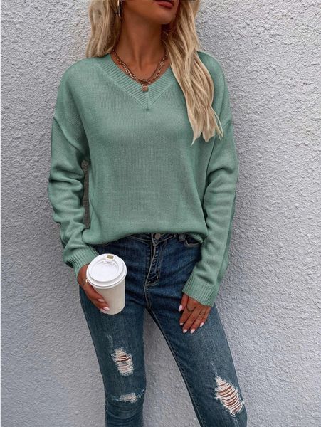 

drop shoulder solid sweater v7av#, White;black