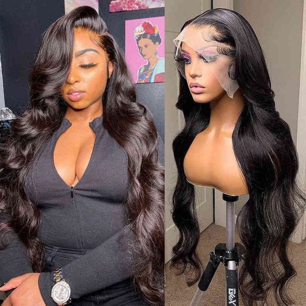 

nxy hair wigs 13x4 body wave lace front pre plucked hd transparent brazilian natural for women water wavy 30 40 inch human 220609, Black