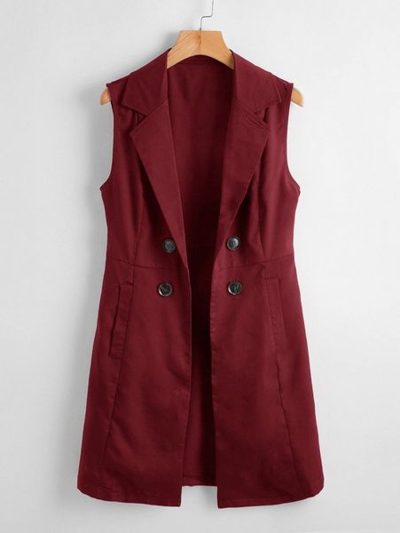 

double button lapel neck vest blazer 983m#, White