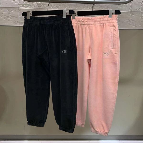 

women's pants capris dang family loose letter drill guard pants sports casual elastic waist suede women, Black;white