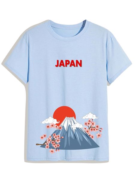 

romwe guys letter sakura & mountain graphic tee y4sj#, White;black