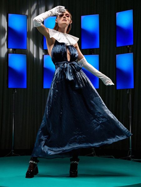 

x victor von schwarz statement collar backless organza dress m1v0#, Black;gray