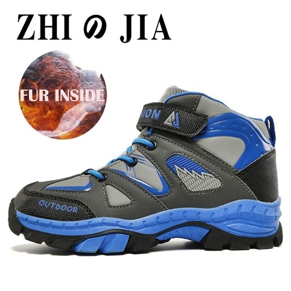 

musim dingin anak olahraga sepatu lakilaki hiking luar plus kapas kasual running 220611, Black;red