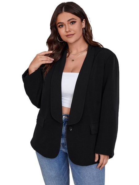 

plus shawl collar single button blazer v8g2#, Black