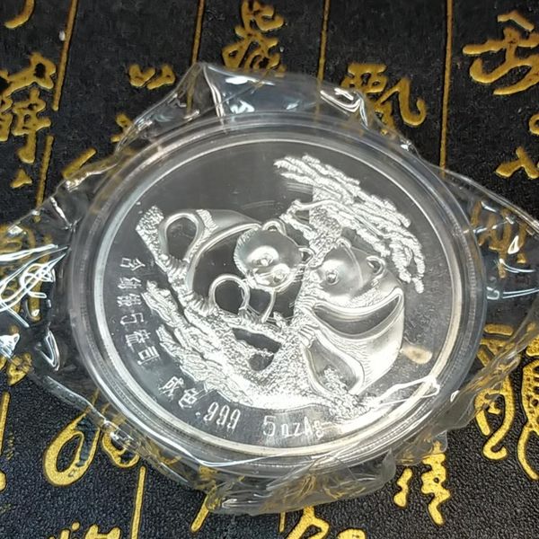 

99 99% chinese shanghai mint ag 999 5oz arts 1988 year panda silver coin239s