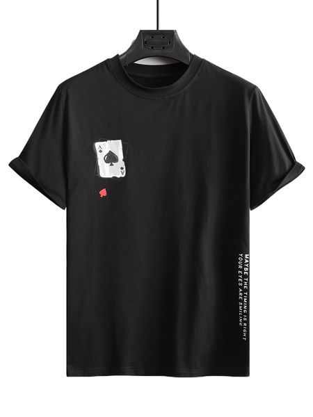 

men playing card & slogan graphic tee f4nd#, White;black