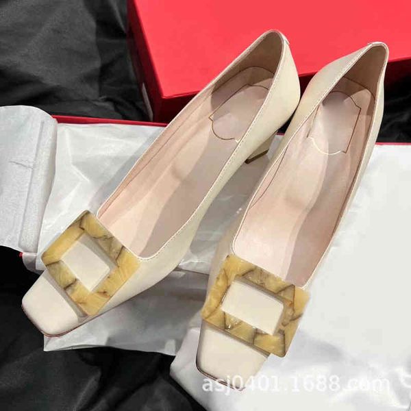 

shoes spring dress agate generous buckle thick heel shoes women's cow leather versatile high heels square head shallow mouth ol 5mxg jv, Black