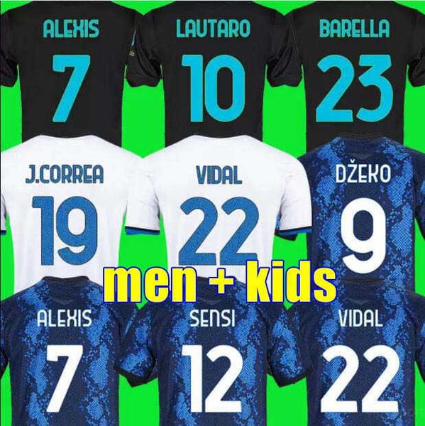 

jerseys barella lautaro 21 22 milan soccer football shirt 2021 uniforms men kids kit fourth dzeko third black skriniar dumfries joaquin, Black;yellow