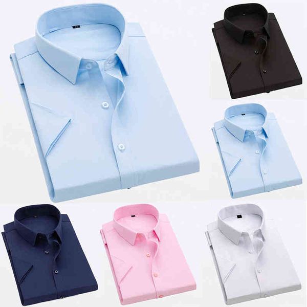 

men's short sleeve casual shirts solid color classic men's business casual shirts single breasted shirts y220411, White;black