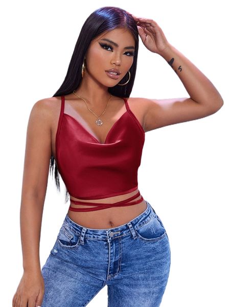 

lace up backless cami crop c2fh#, White