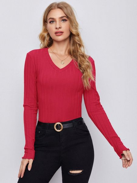 

v-neck rib-knit q7vq#, White