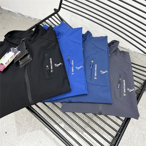 

arc designer men's outdoor waterproof windproof sports stand collar jacket men and women quick dry breathable lightweight zipper thin j, Black;brown