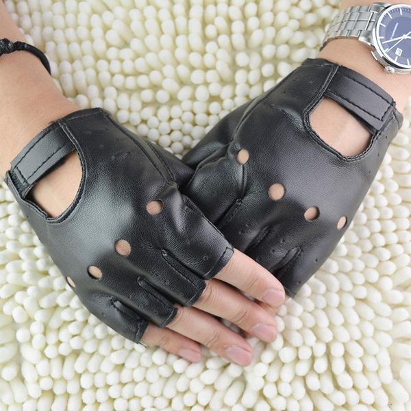 Guanti da ciclismo Coppia Fashion Motor Punk Unisex Nero PU Leather Fingerless Solid Female Half Finger Driving Women MenCycling