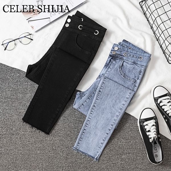 

skinny jeans for woman new arrive high waist blue black color anklelength pants female denim elastic korea womans trouser y200417