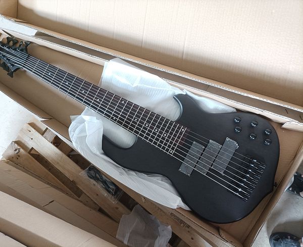 

8 strings matte black electric bass guitar with 24 frets neck through body