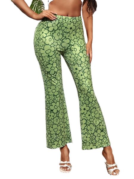 

sxy allover floral print flare leg pants j8um#, Black;white