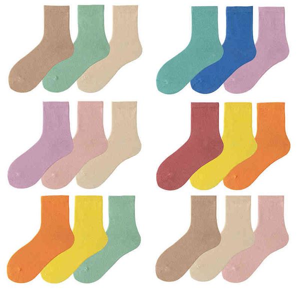 

3 pairs/lot new woman cotton socks men sock two size solid color autumn spring for female's soft breathaborful girl l220714, Black;white
